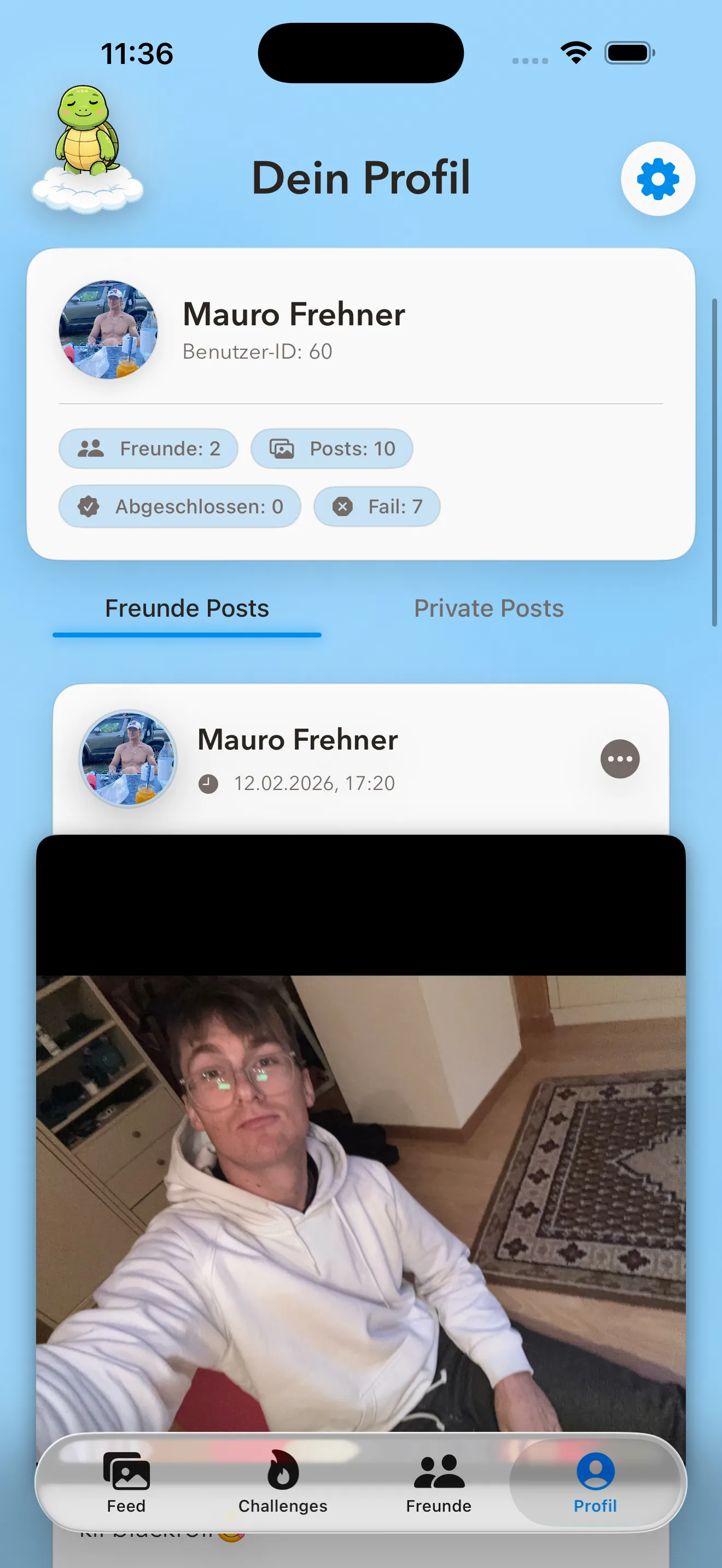 Freunde-Ansicht in SteadyTurtle